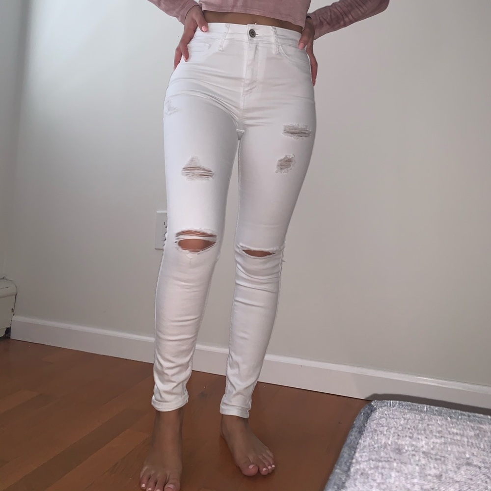 Hollister white skinny Distressed Jeans